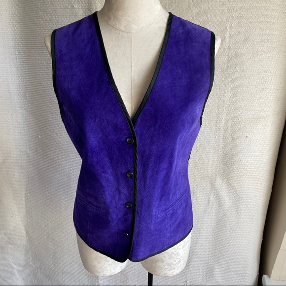 DVF Vintage 70s Suede Leather Vest Top Blue Purple - Picture 1 of 8